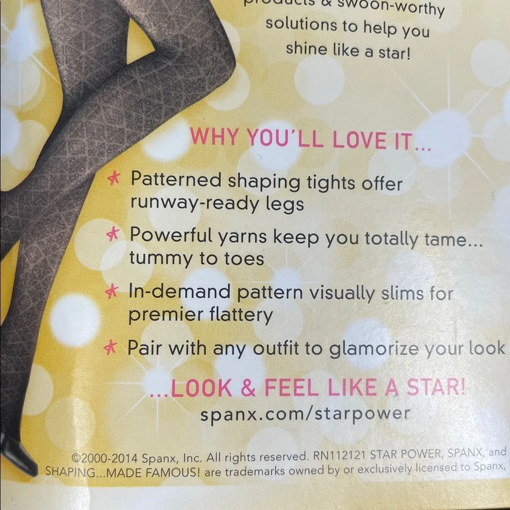 New Spanx Star Power Center Stage Patterned Shaping Tights Nouveau Black Sz D